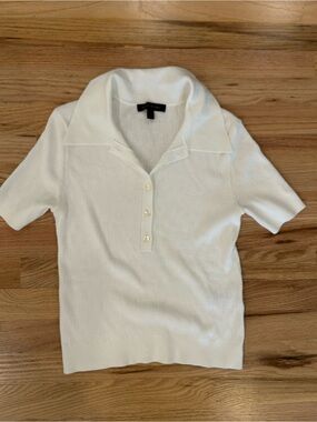 Banana Republic White Knit Polo Top